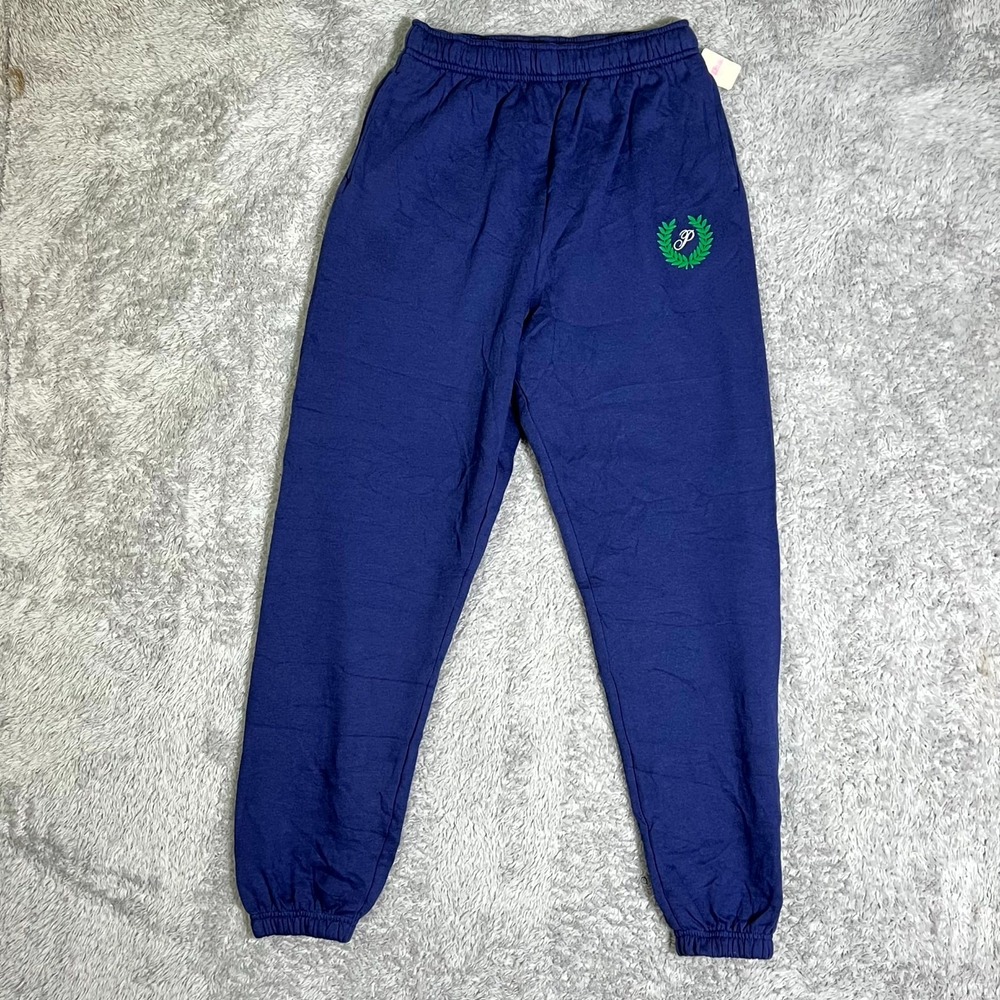 Pink Victoria's Secret Midnight Cuffed Jogger Pants Women Small Navy Blue Fleece